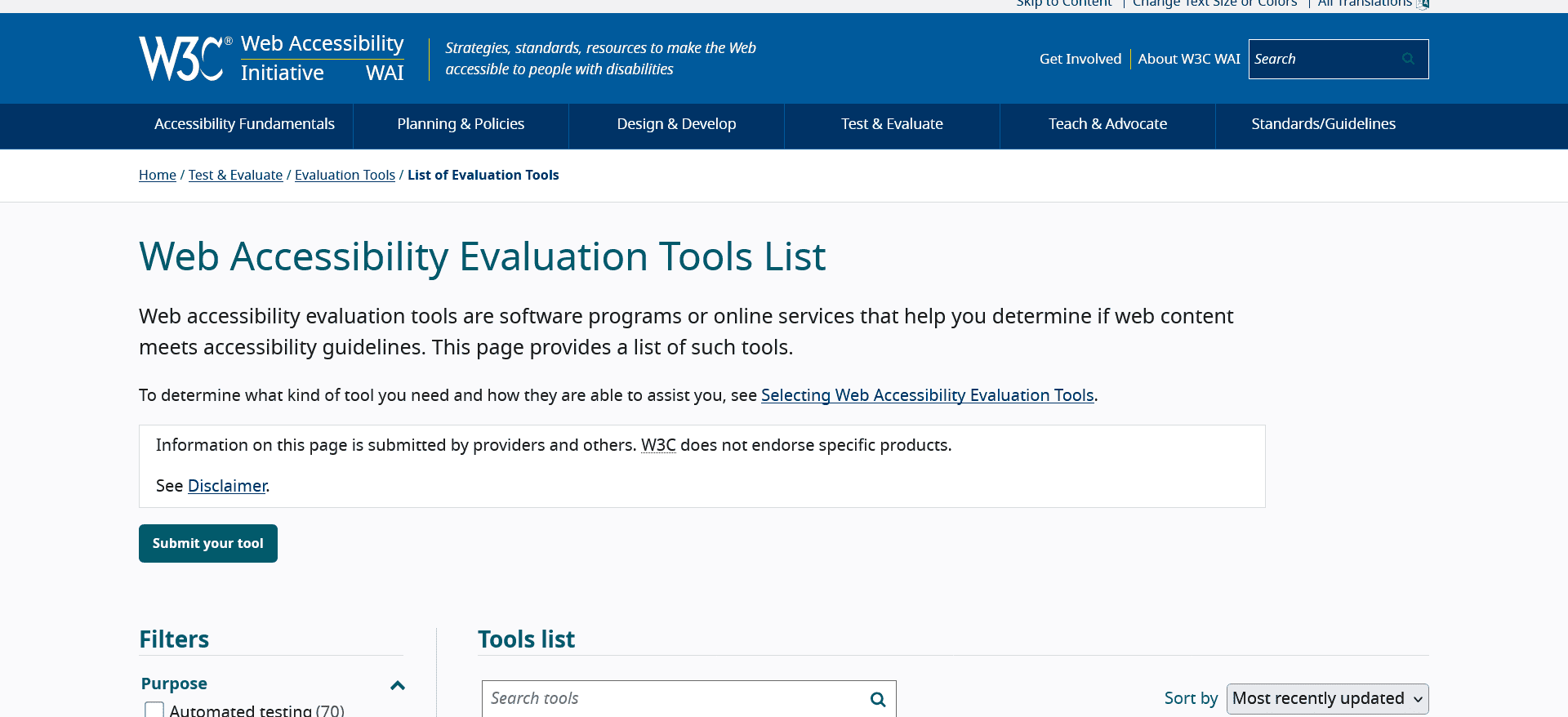 Web Accessibility Evaluation Tools List