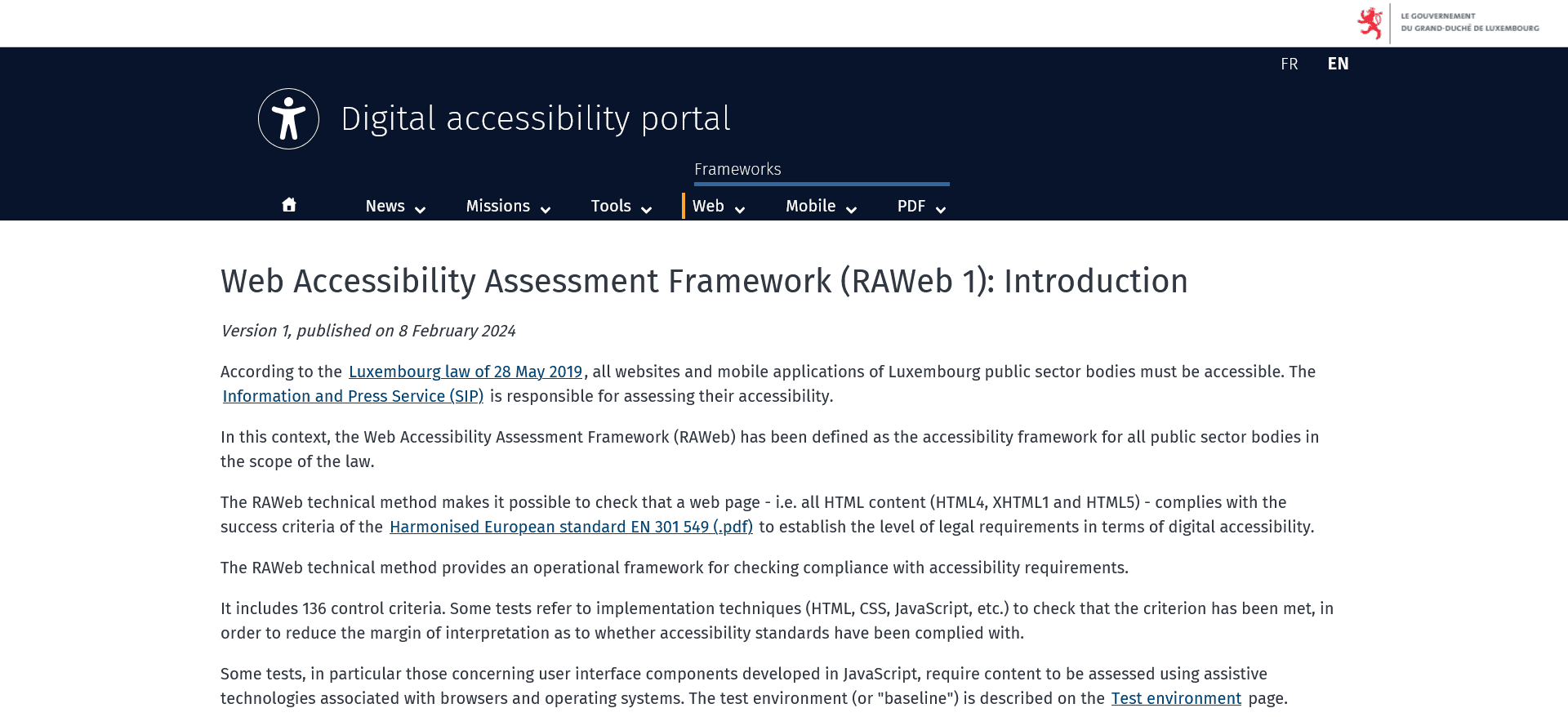Web Accessibility Assessment Framework (RAWeb 1)